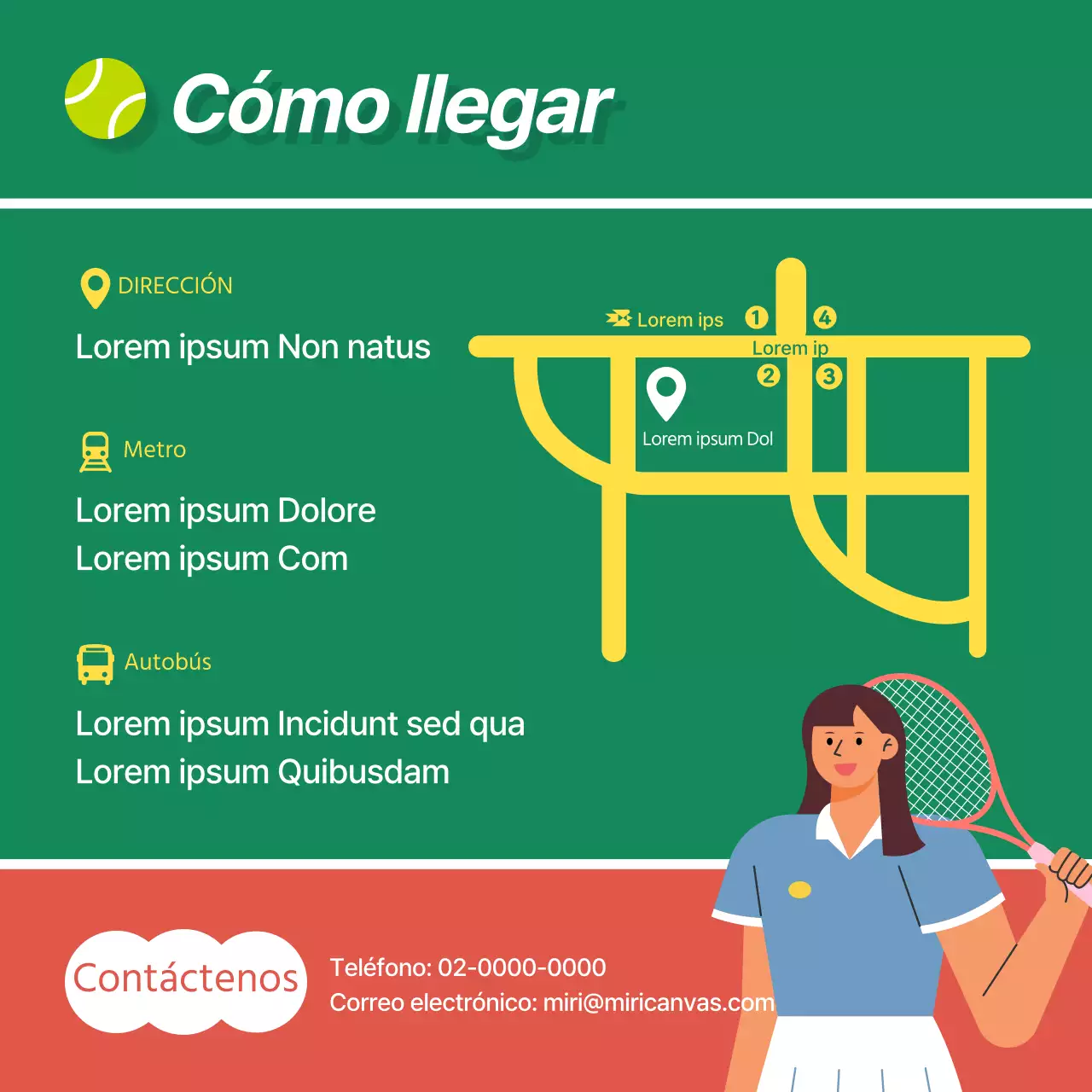 Promover la afiliación a un club de tenis moderno en verde y marrón