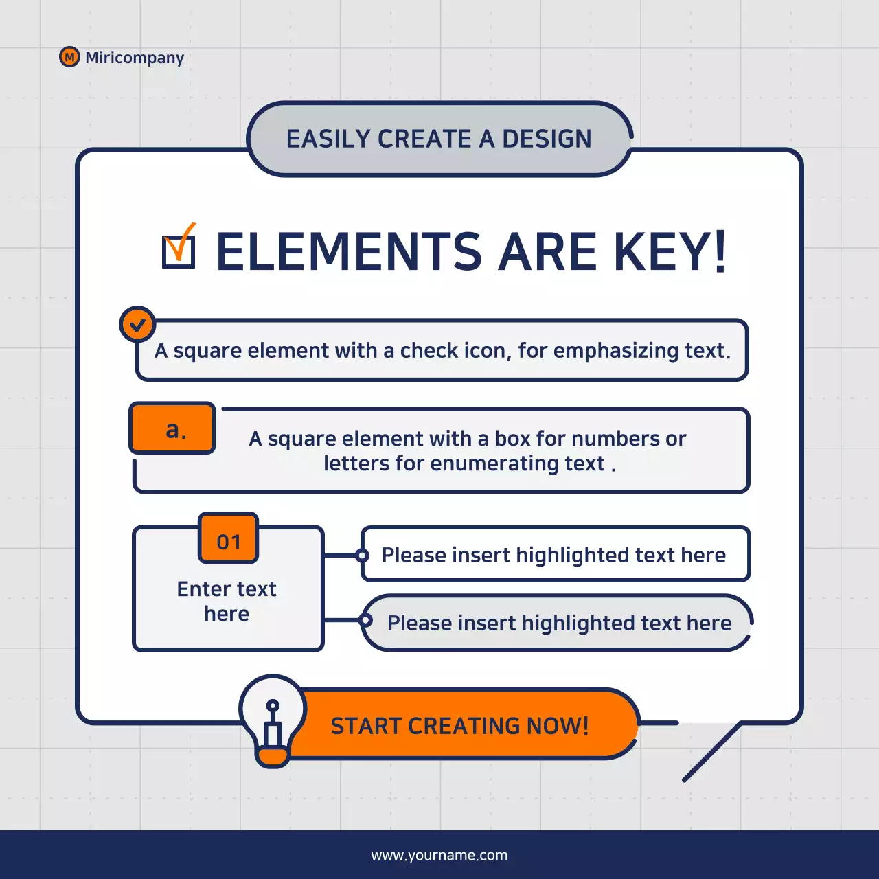 Minimalist business pitch proposal in orange and navy blue