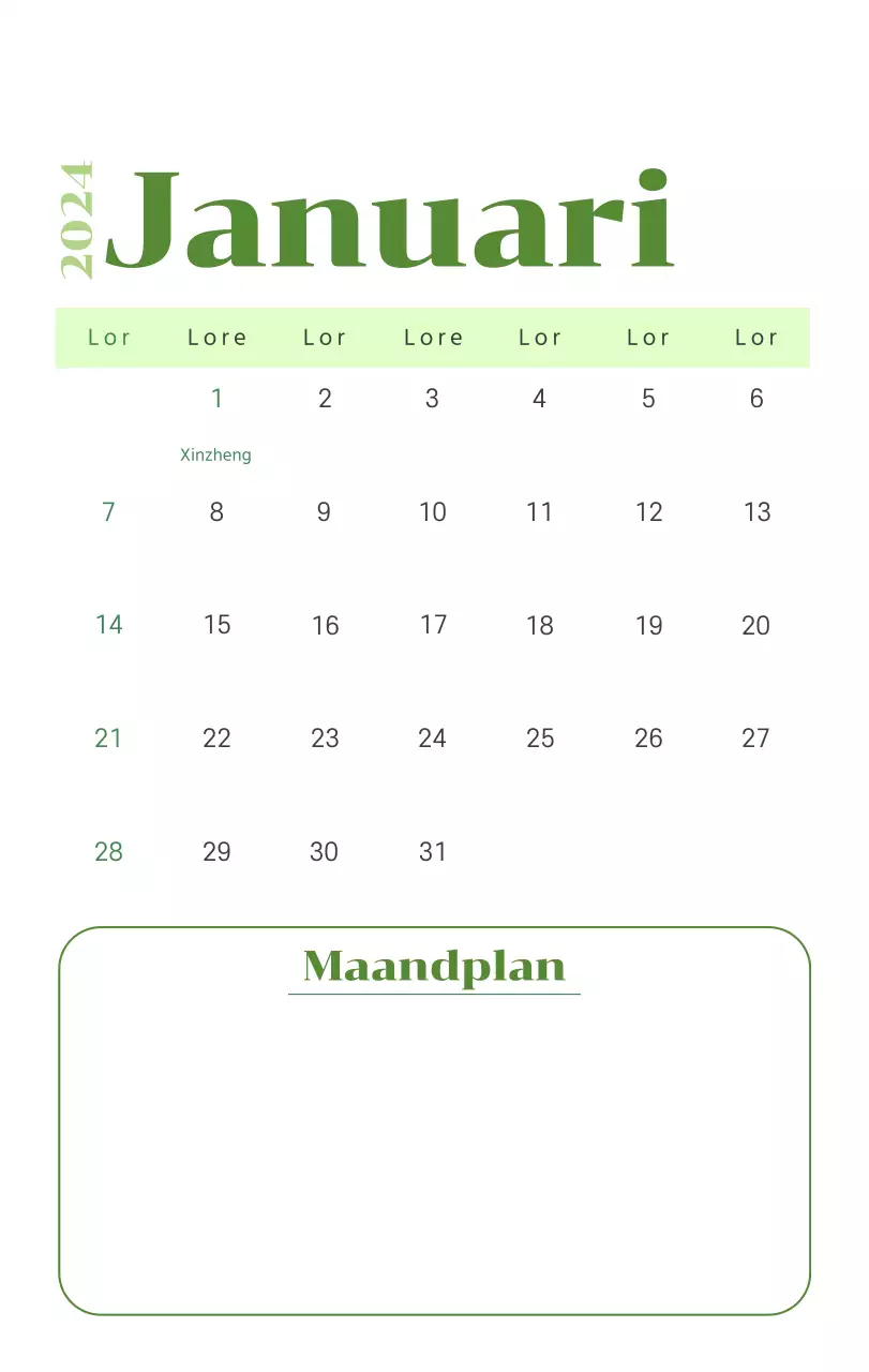 Kalender met jeugdillustraties op een gele en groene achtergrond