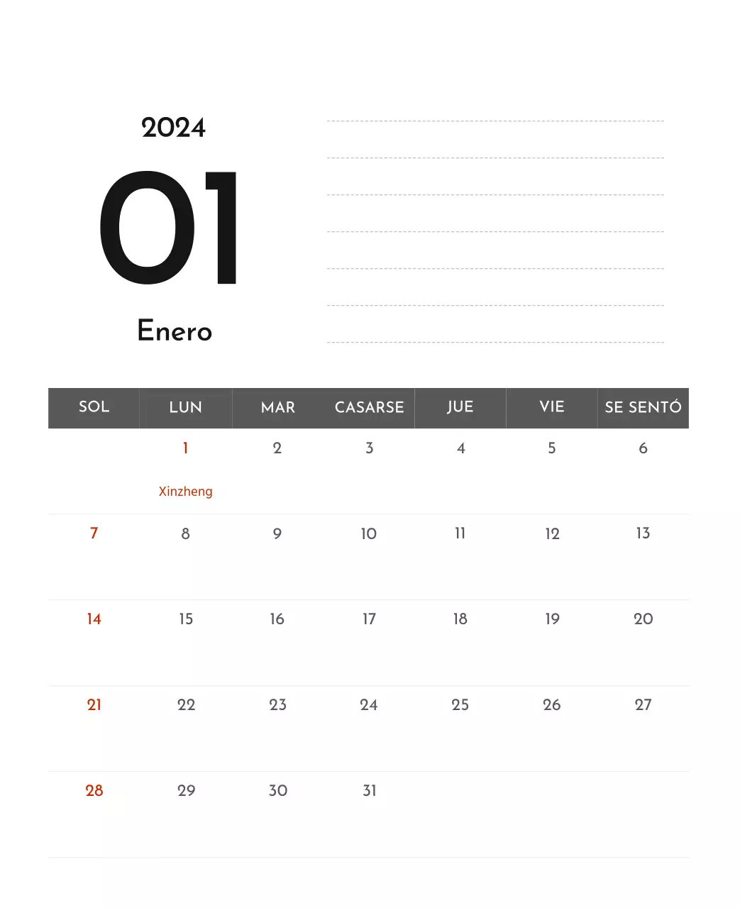 Un sencillo calendario corporativo en gris