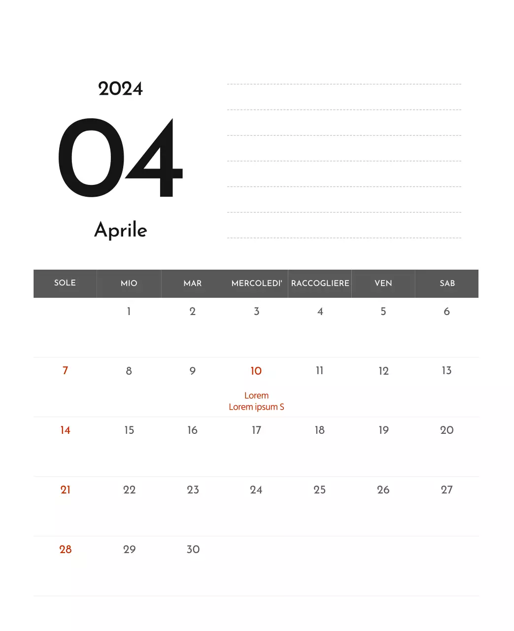 Un semplice calendario aziendale in grigio