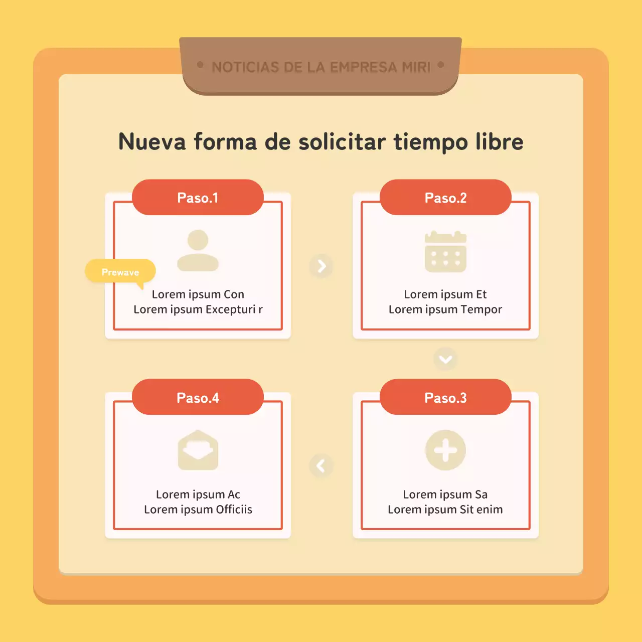 Un boletín corporativo kitsch en rojo y amarillo