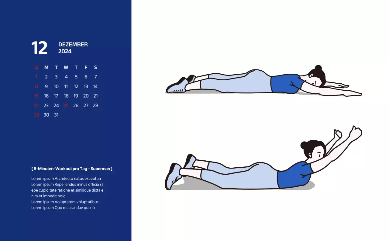 Einfacher Kalender mit klaren Illustrationen in Blau