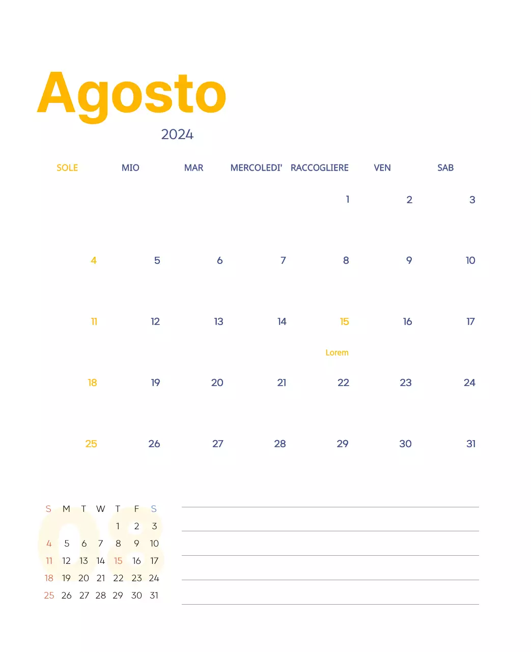 Calendario di lavoro con splendide illustrazioni
