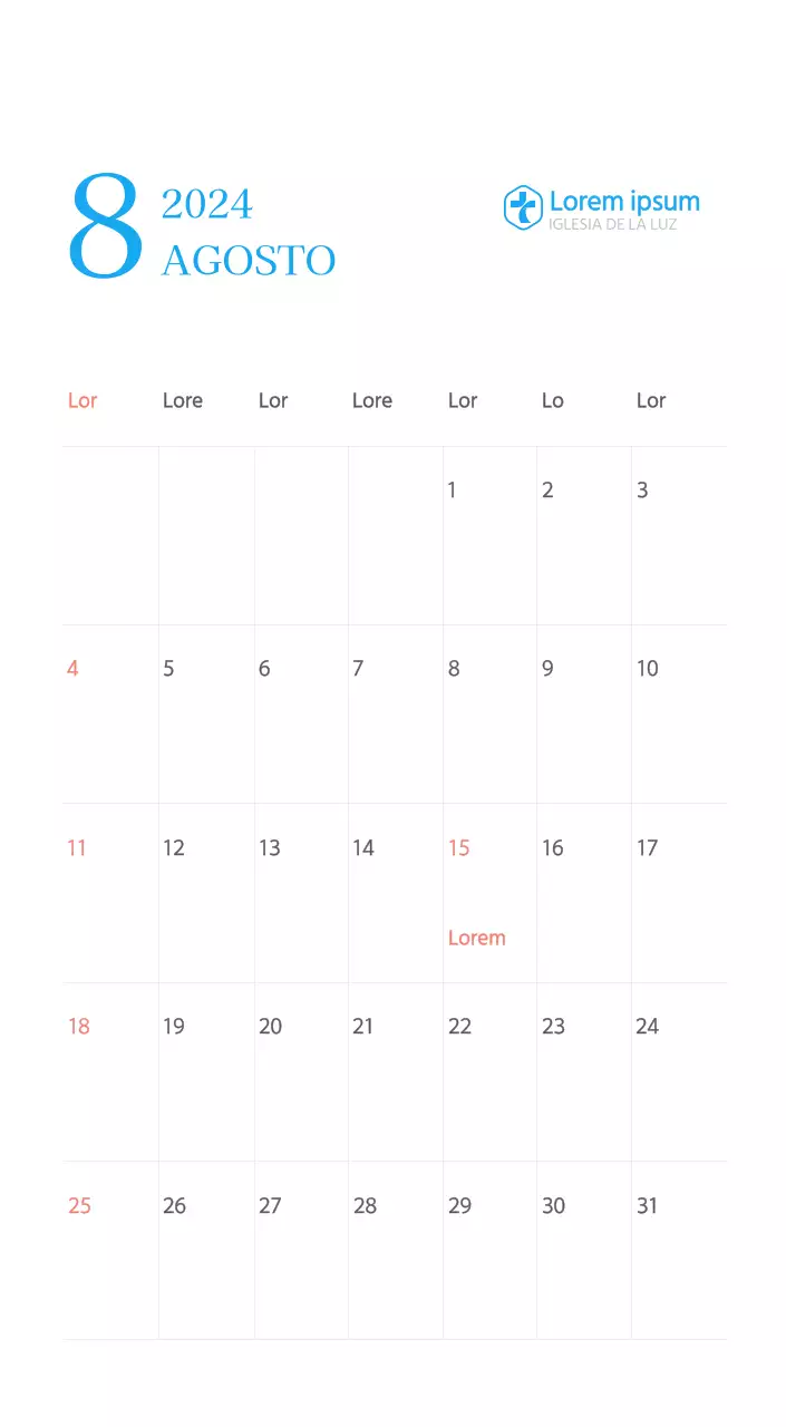 Calendario eclesiástico azul de concepto moderno