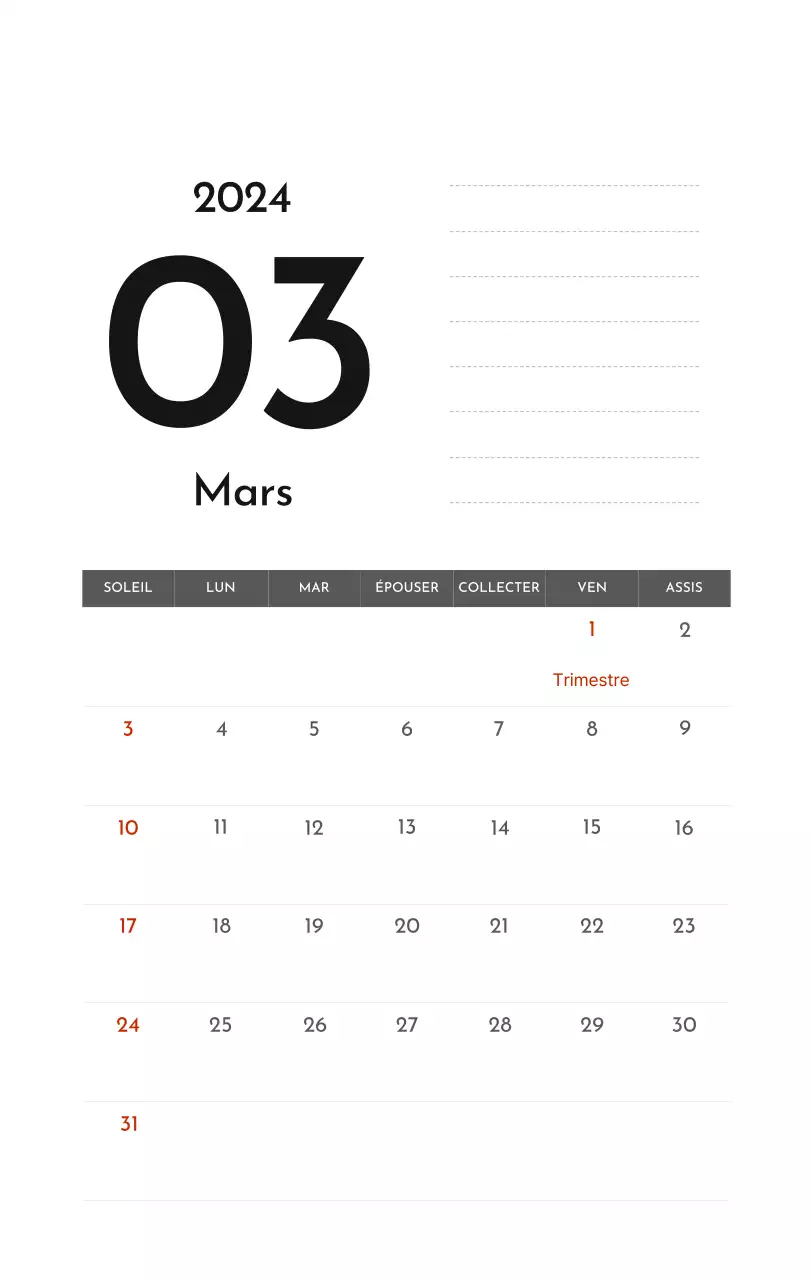 Un calendrier d'entreprise simple en gris