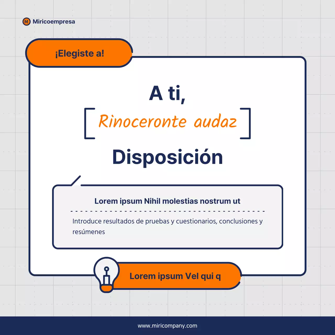 Propuesta minimalista de discurso empresarial en naranja y azul marino