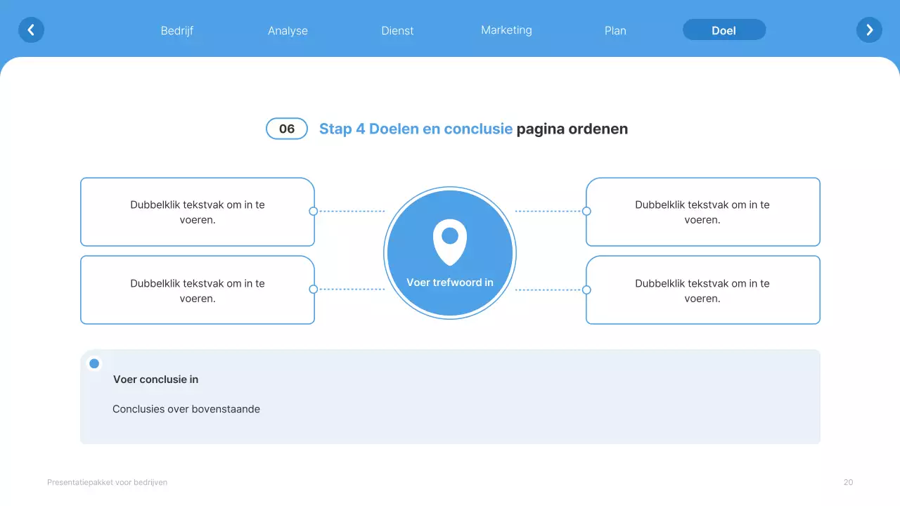 Eenvoudige witte en lichtblauwe website bedrijfsprofiel