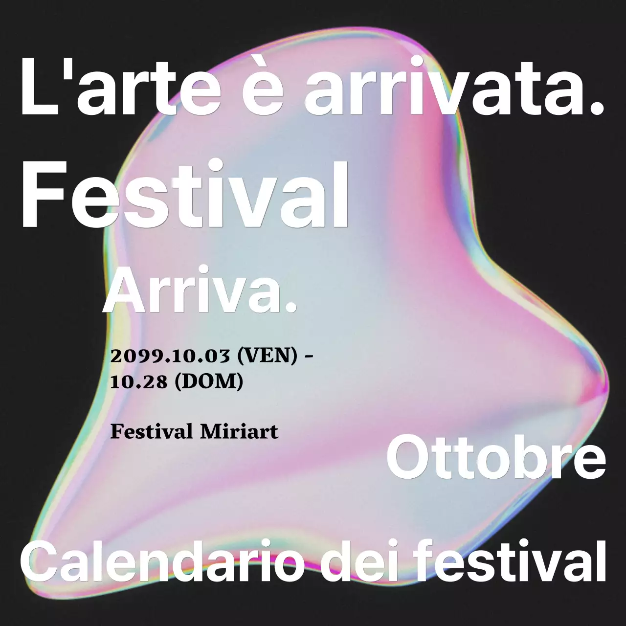 Annuncio di un festival d'arte kitsch con un arcobaleno di colori rosa