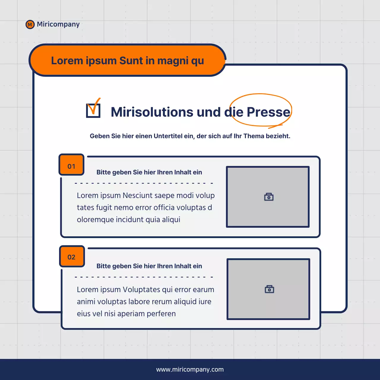 Minimalistischer Vorschlag für ein Geschäftsfeld in Orange und Marineblau