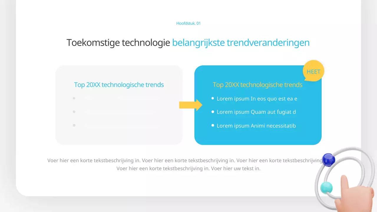 Een kitscherig blauw-geel futuristisch trainingsdek voor technologische prognoses