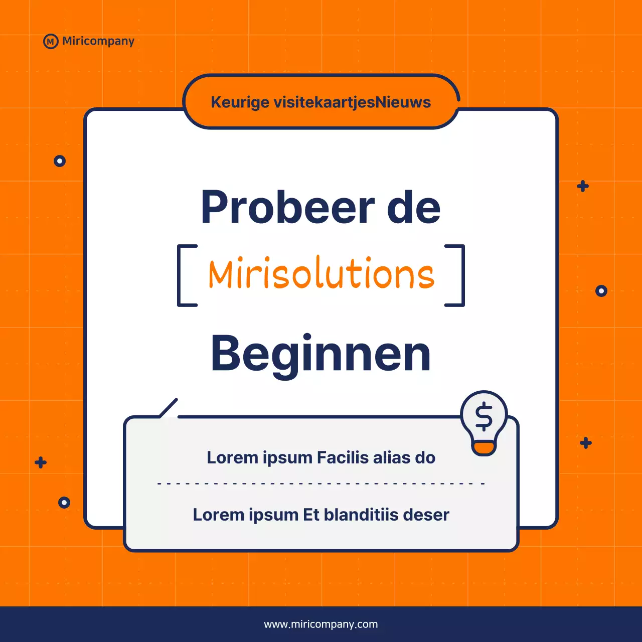 Minimalistisch voorstel voor een zakelijke pitch in oranje en marineblauw