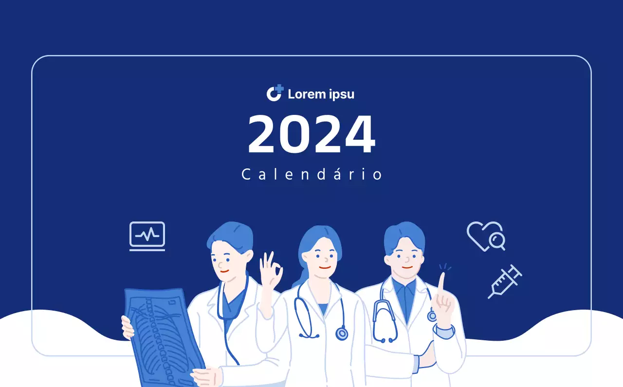 Calendário simples com ilustrações simples em azul