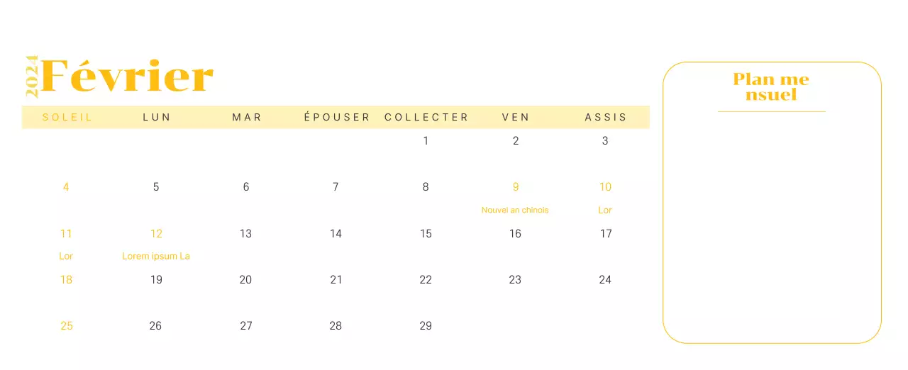 Calendrier avec illustrations de jeunes sur fond jaune et vert