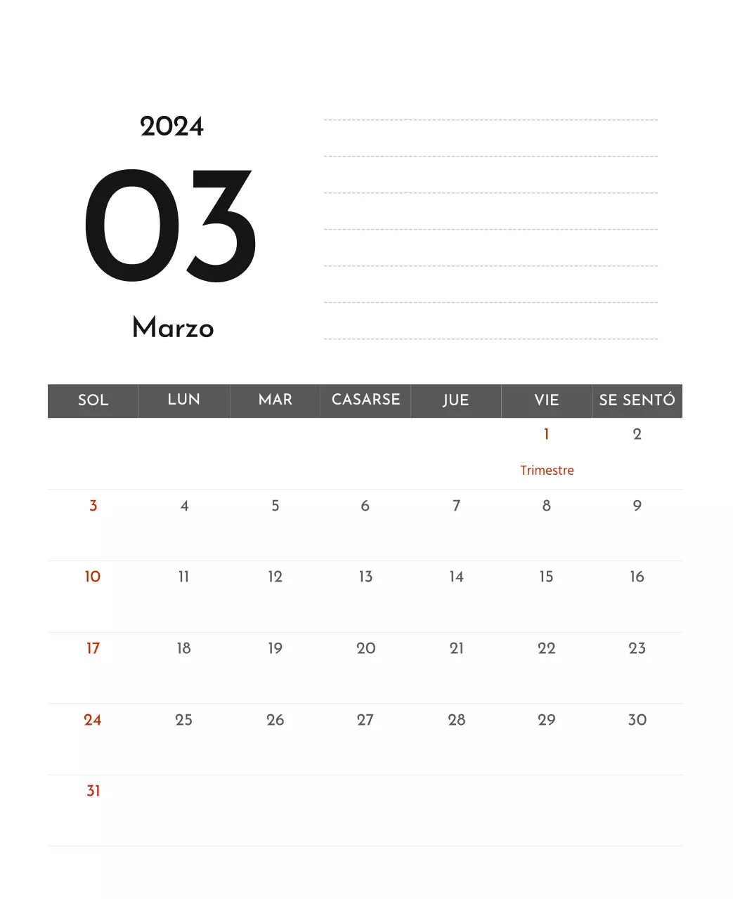 Un sencillo calendario corporativo en gris