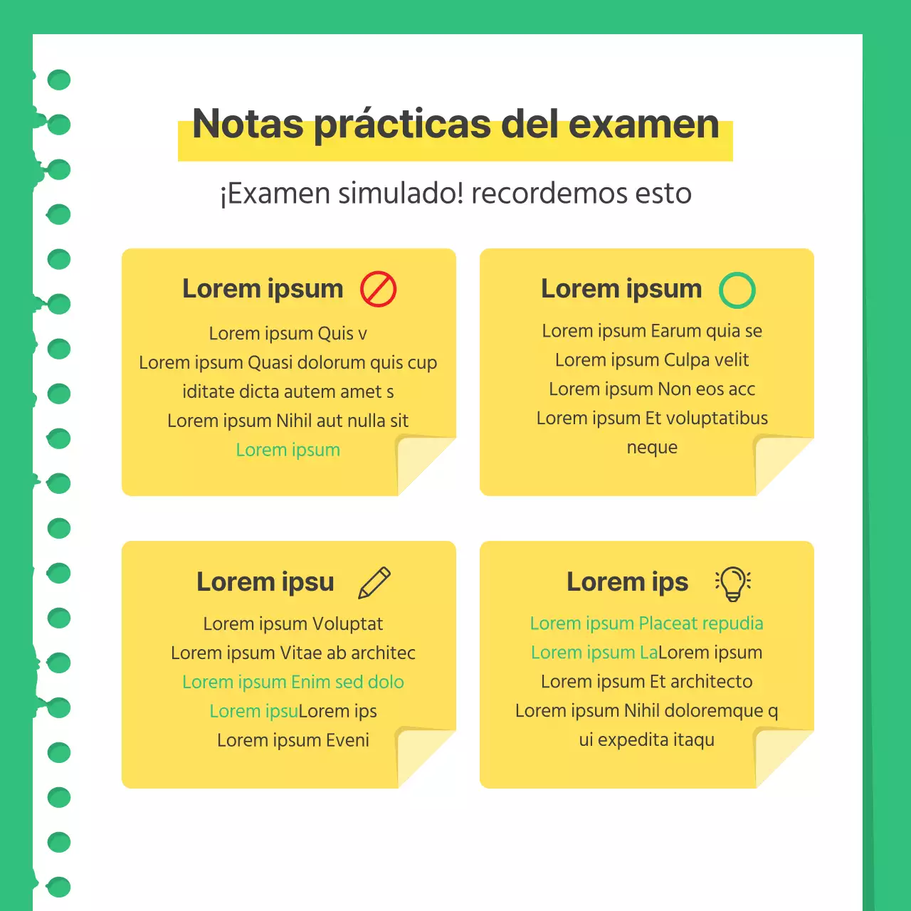 Guía de preparación para un examen práctico sencillo verde y amarillo