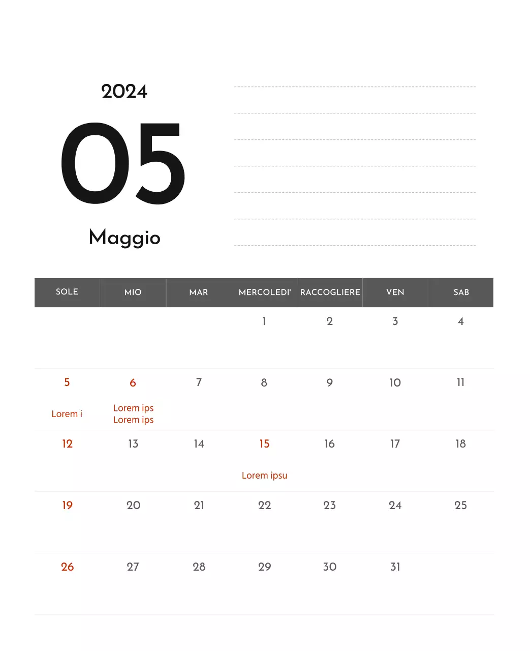 Un semplice calendario aziendale in grigio