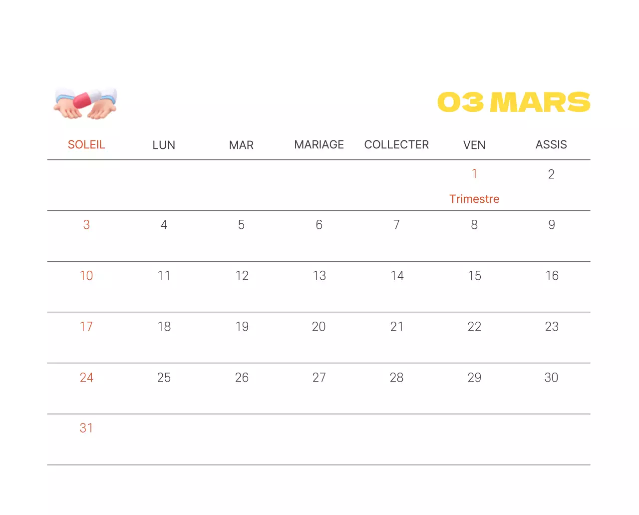 Un hôpital festif avec des illustrations sur le thème de la santé et de la famille et des accents colorés.