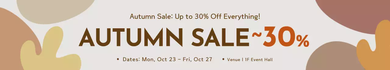 Khuyến mãi mùa thu nhấn mạnh tỷ lệ chiết khấu rõ ràng với các yếu tố đồ họa giống mùa thu với tông màu nâu