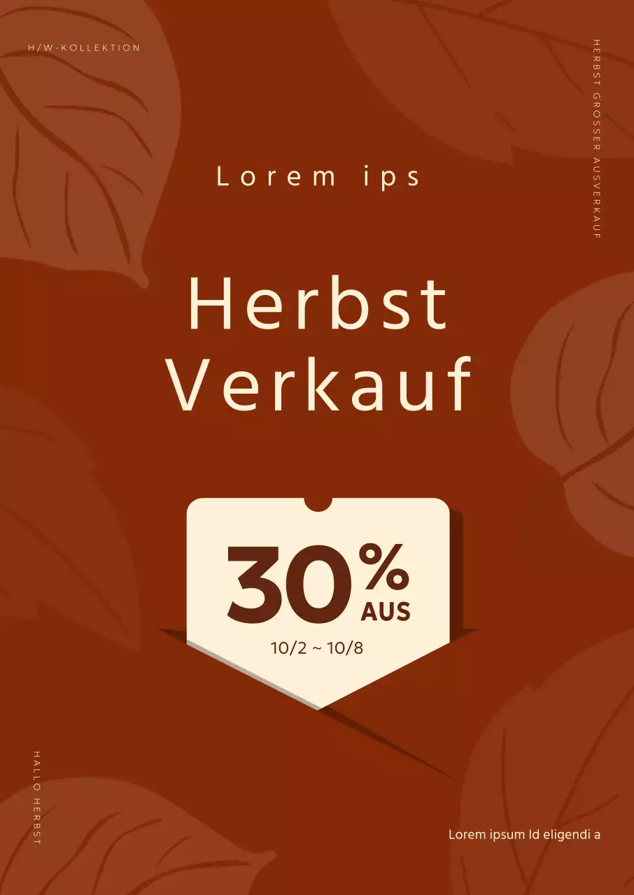 Herbstwerbung mit einem Rabatt und einem grafischen Blattmuster auf einem braunen Hintergrund