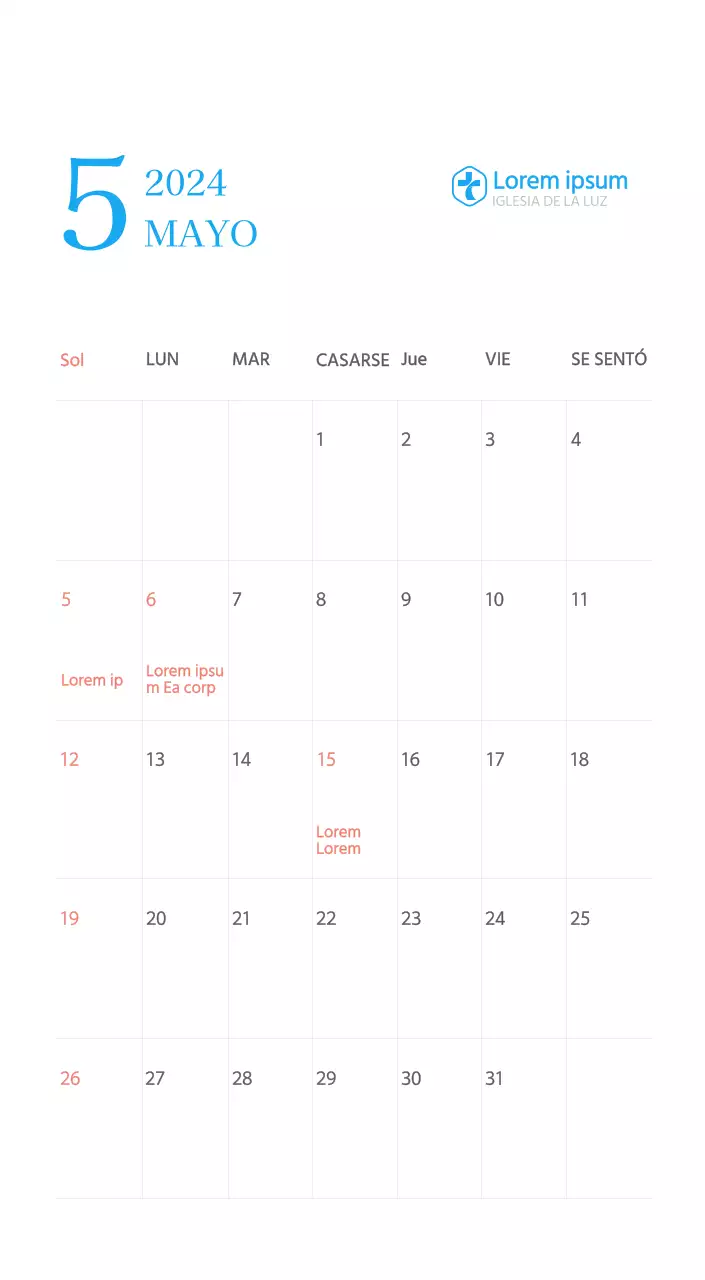 Calendario eclesiástico azul de concepto moderno