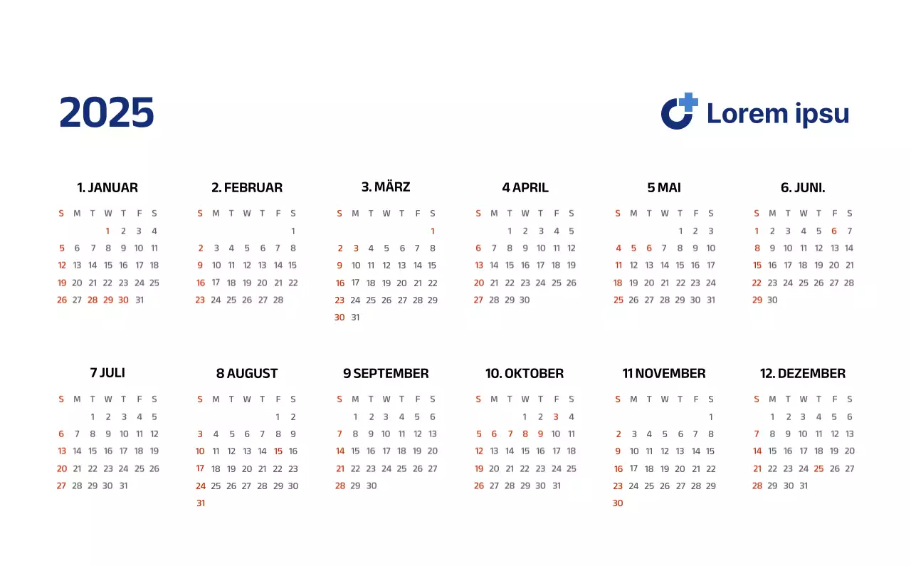 Einfacher Kalender mit klaren Illustrationen in Blau