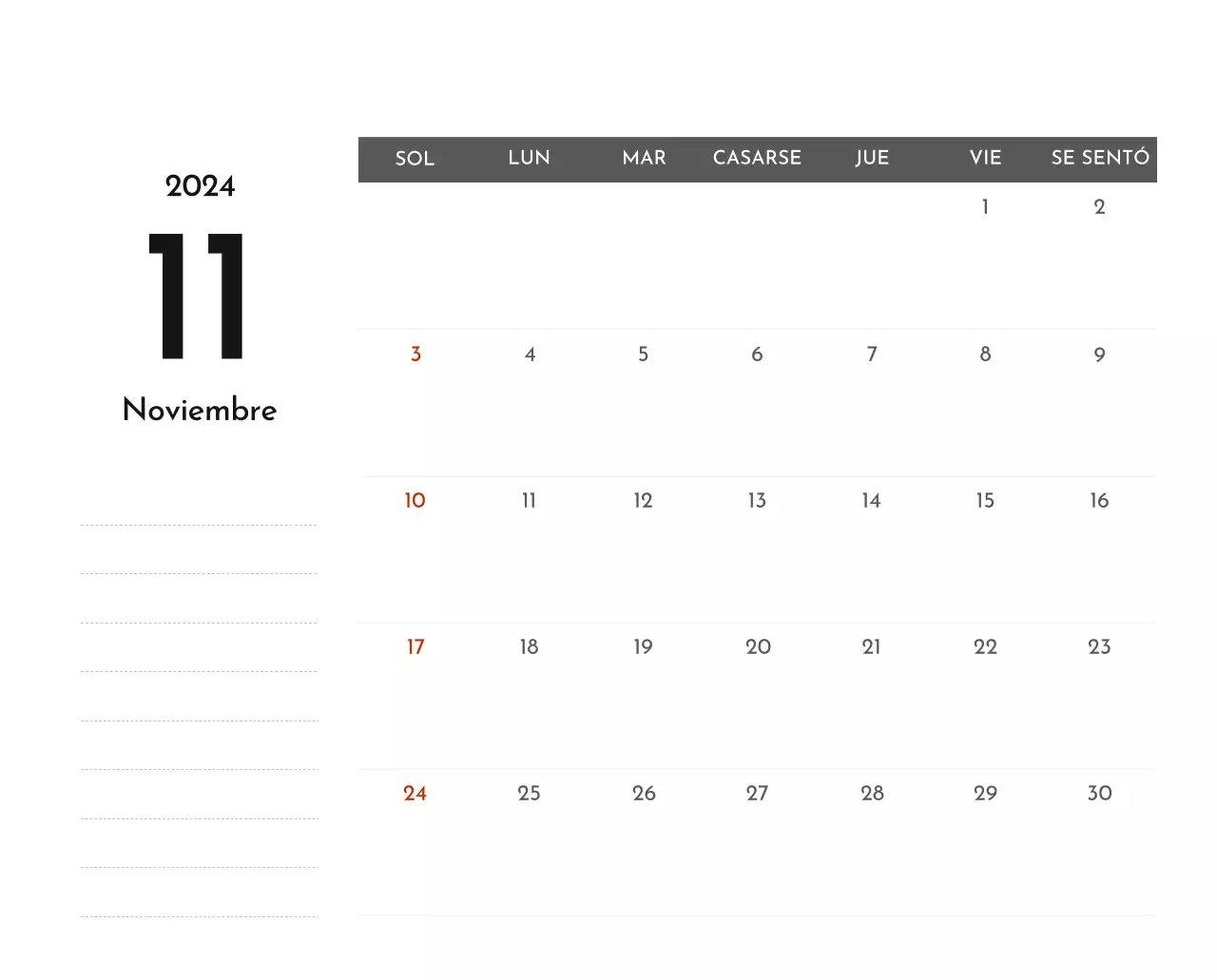 Un sencillo calendario corporativo en gris