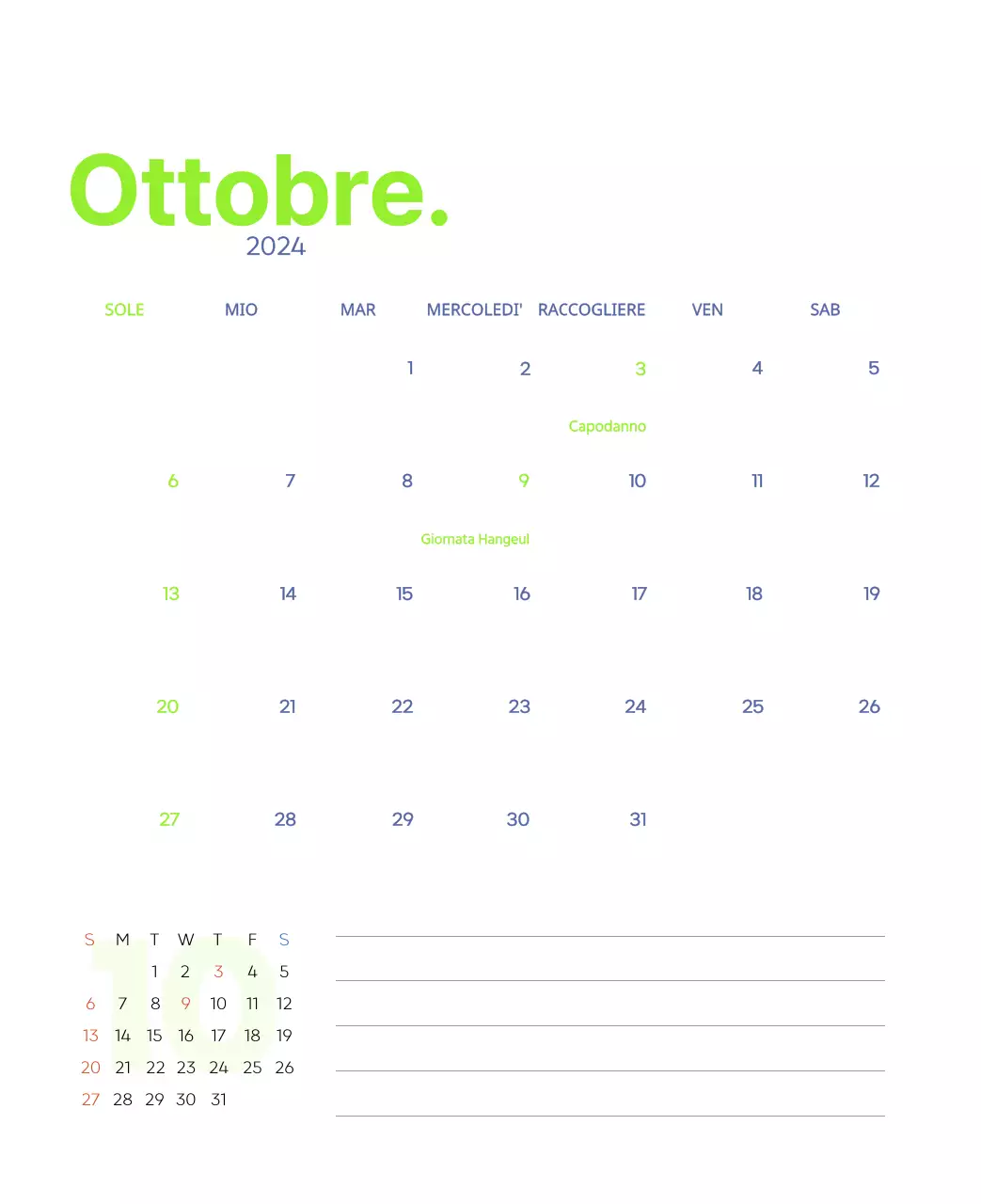 Calendario di lavoro con splendide illustrazioni