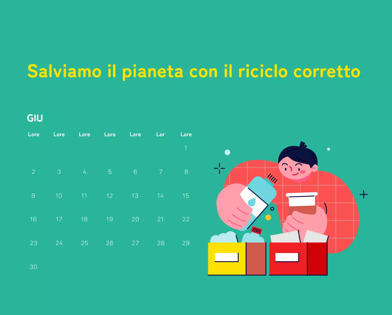 Celebrazione delle festività natalizie con illustrazioni colorate di persone e del pianeta.