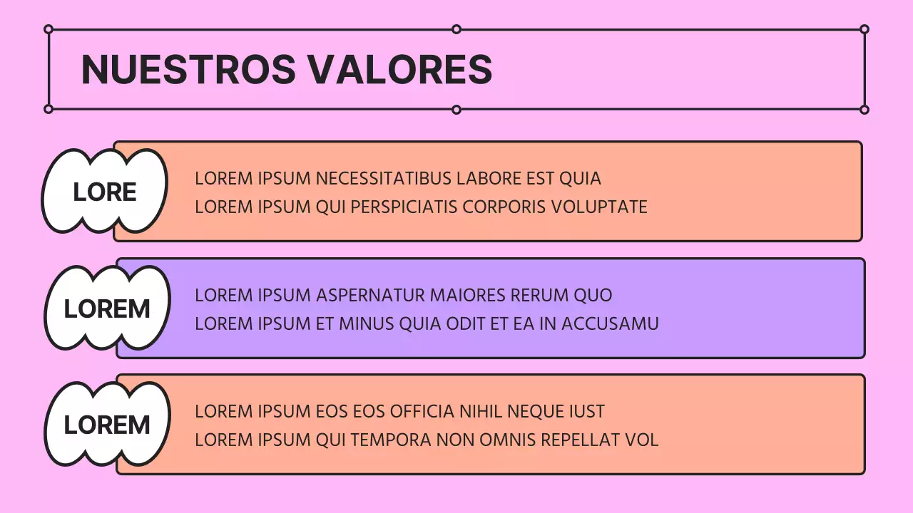 Una presentación de empresa kitsch en rosa y malva con un perfil de empresa