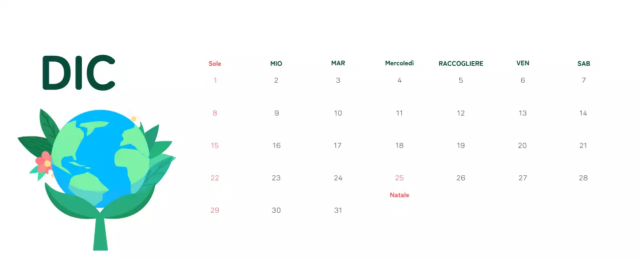 Celebrazione delle festività natalizie con illustrazioni colorate di persone e del pianeta.