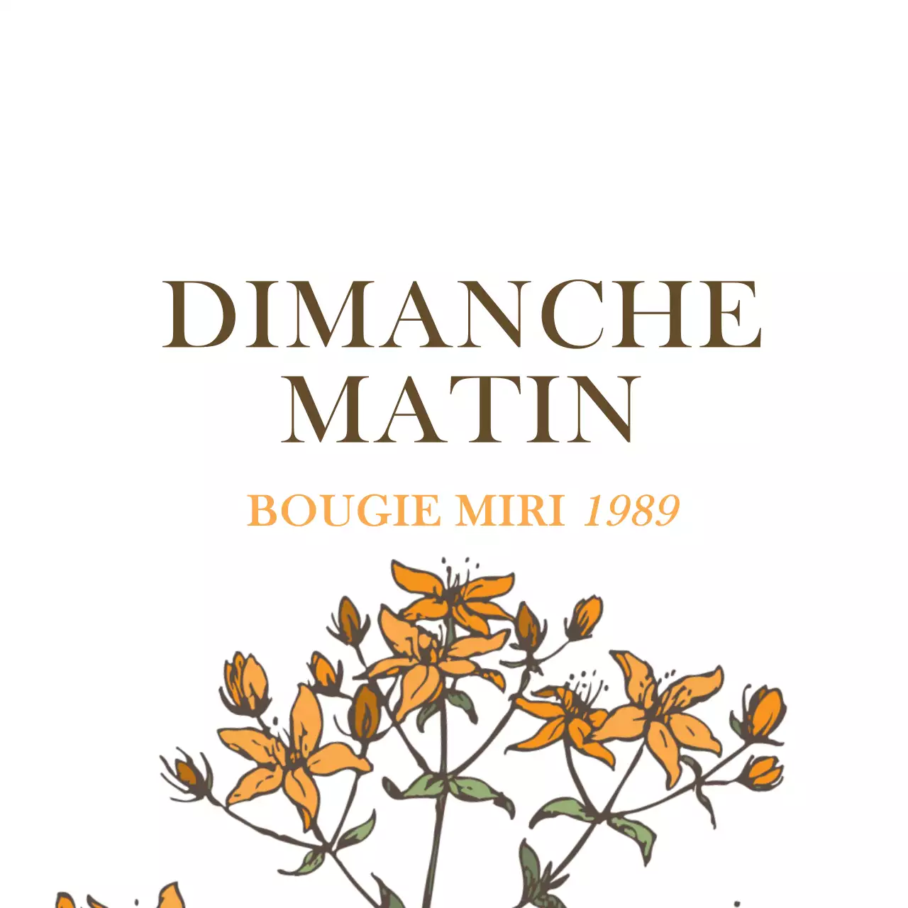 Bougie simple avec des dessins de fleurs et de plantes en jaune et marron pour la description du produit