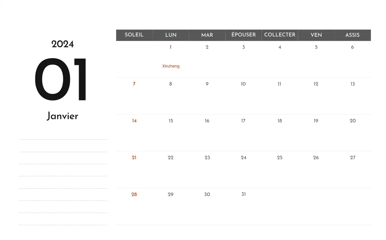 Un calendrier d'entreprise simple en gris