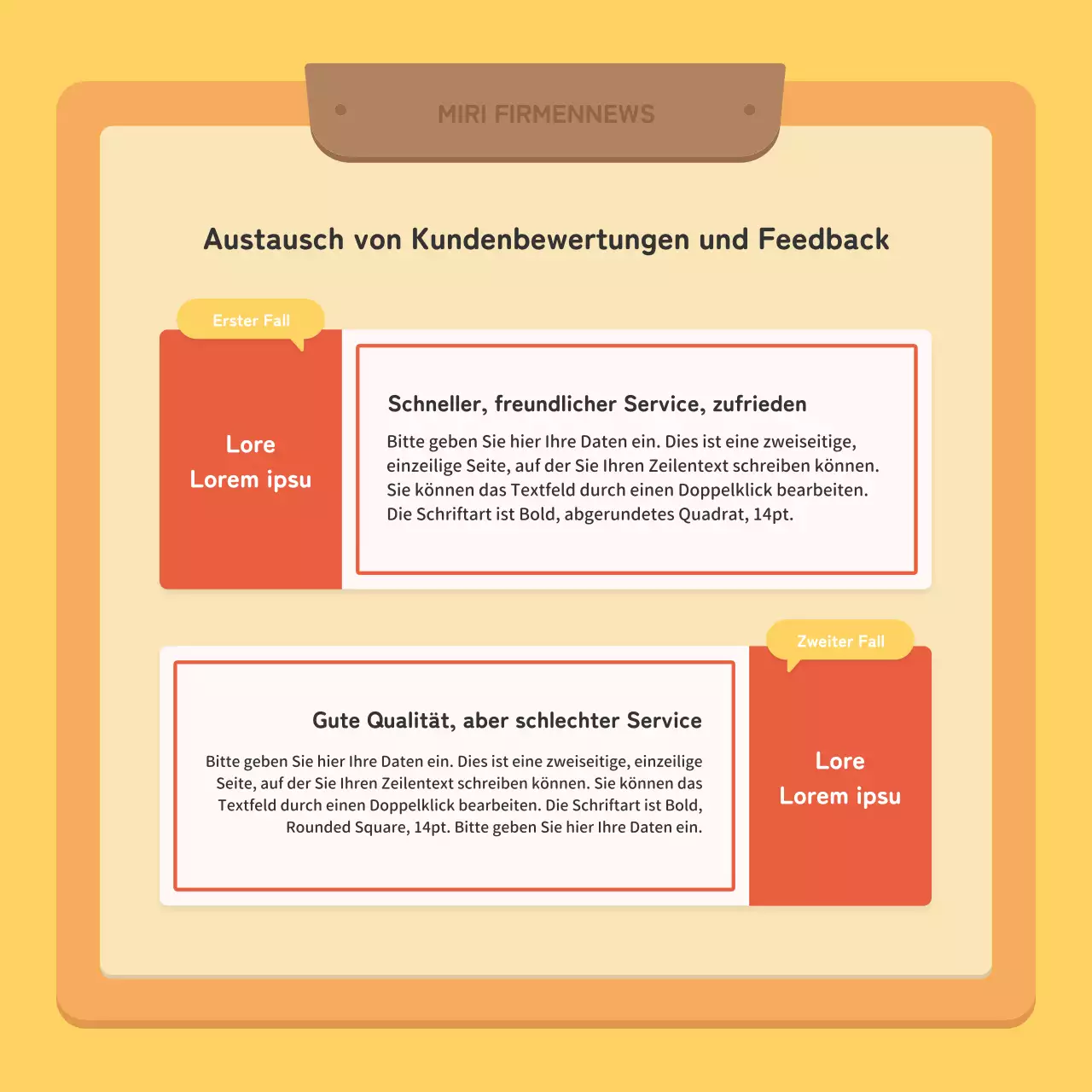 Ein kitschiger Newsletter für Unternehmen in Rot und Gelb