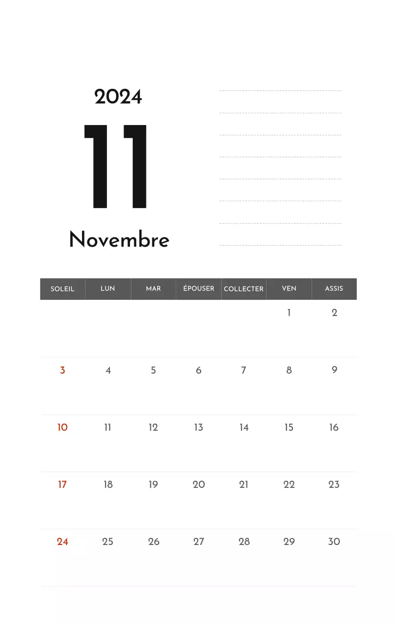 Un calendrier d'entreprise simple en gris