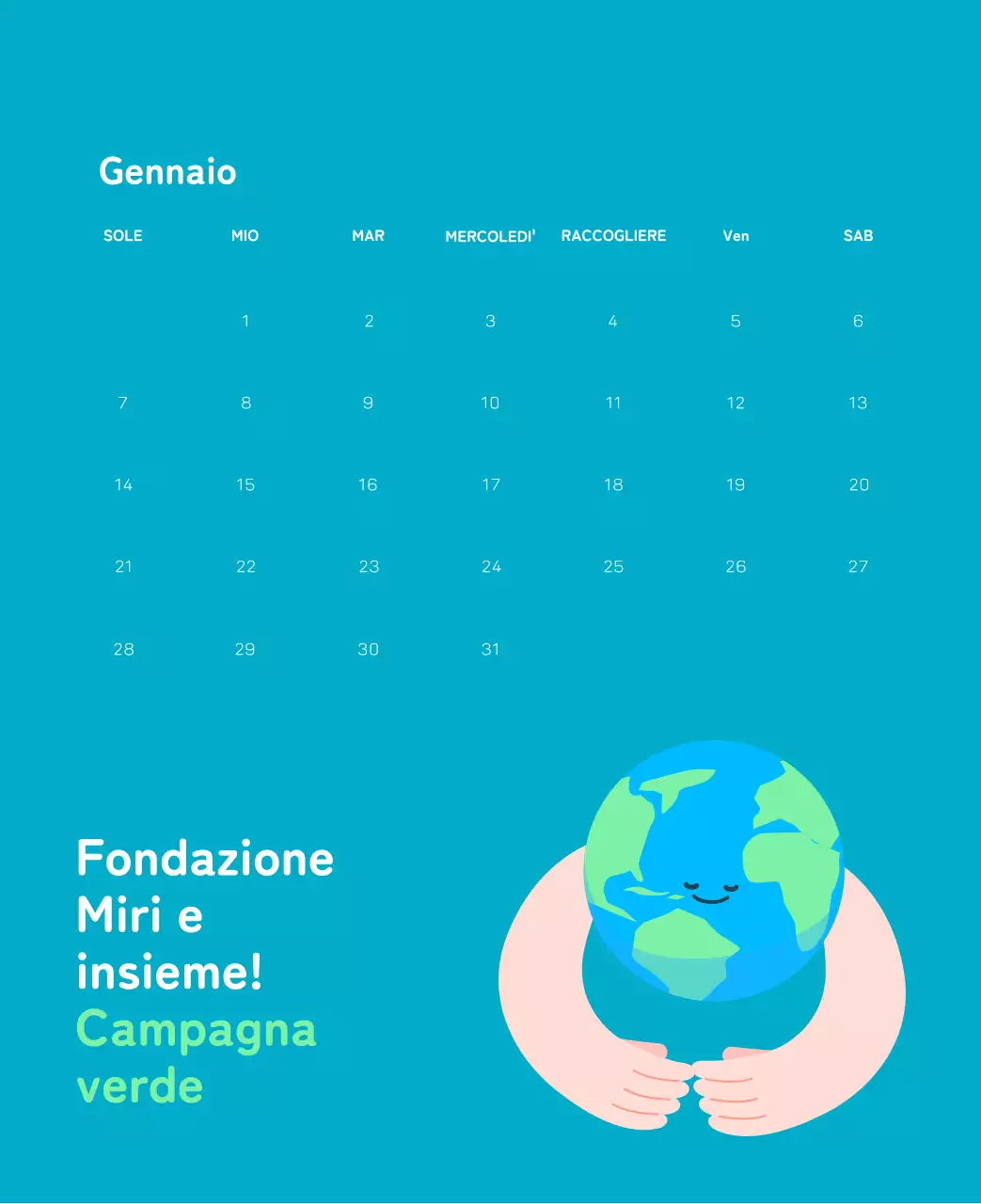 Una fondazione sociale che celebra le festività natalizie con illustrazioni colorate di persone e del pianeta.