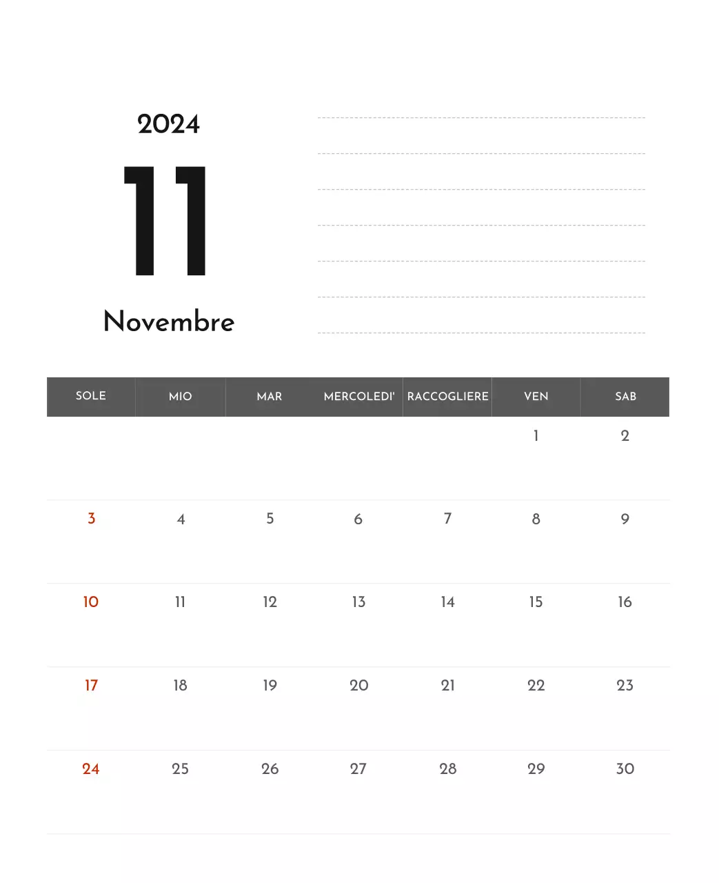 Un semplice calendario aziendale in grigio
