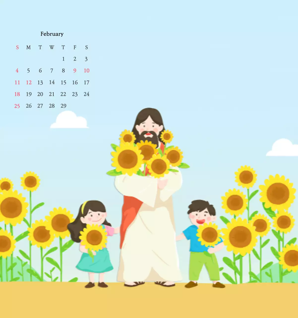 Church with cute illustrations in warm colors