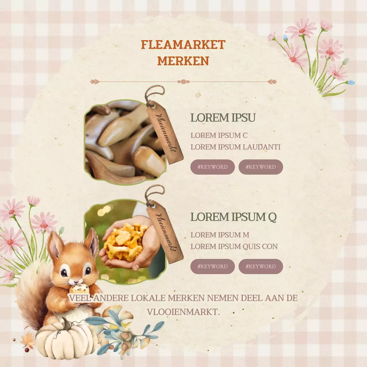 Promoot een klassieke vlooienmarkt in roze en kaki