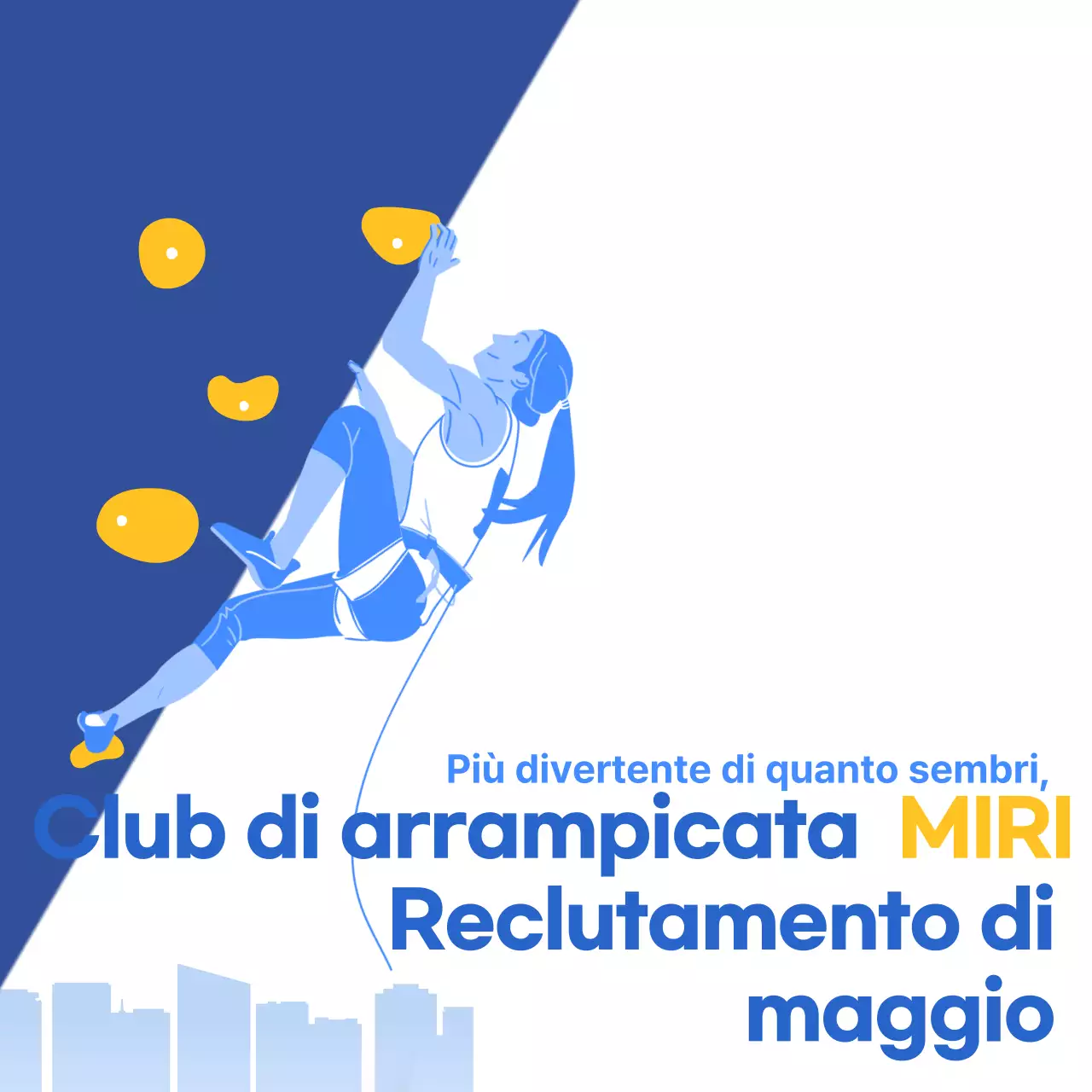 Una semplice piazzola di reclutamento per l'arrampicata blu e gialla