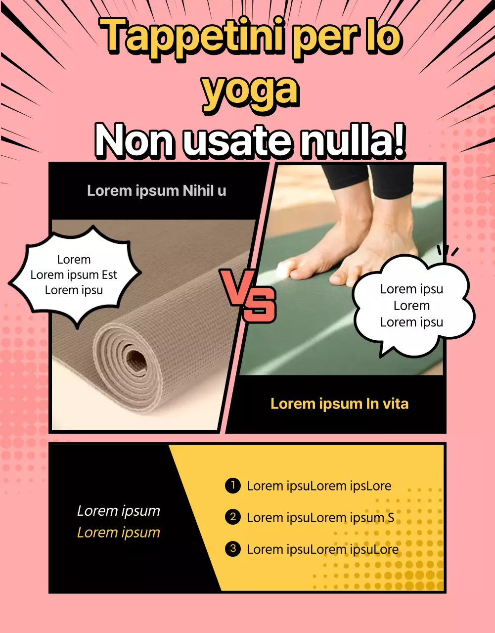 Promuovere un tappetino da yoga rosa che fa venire i conati di vomito.