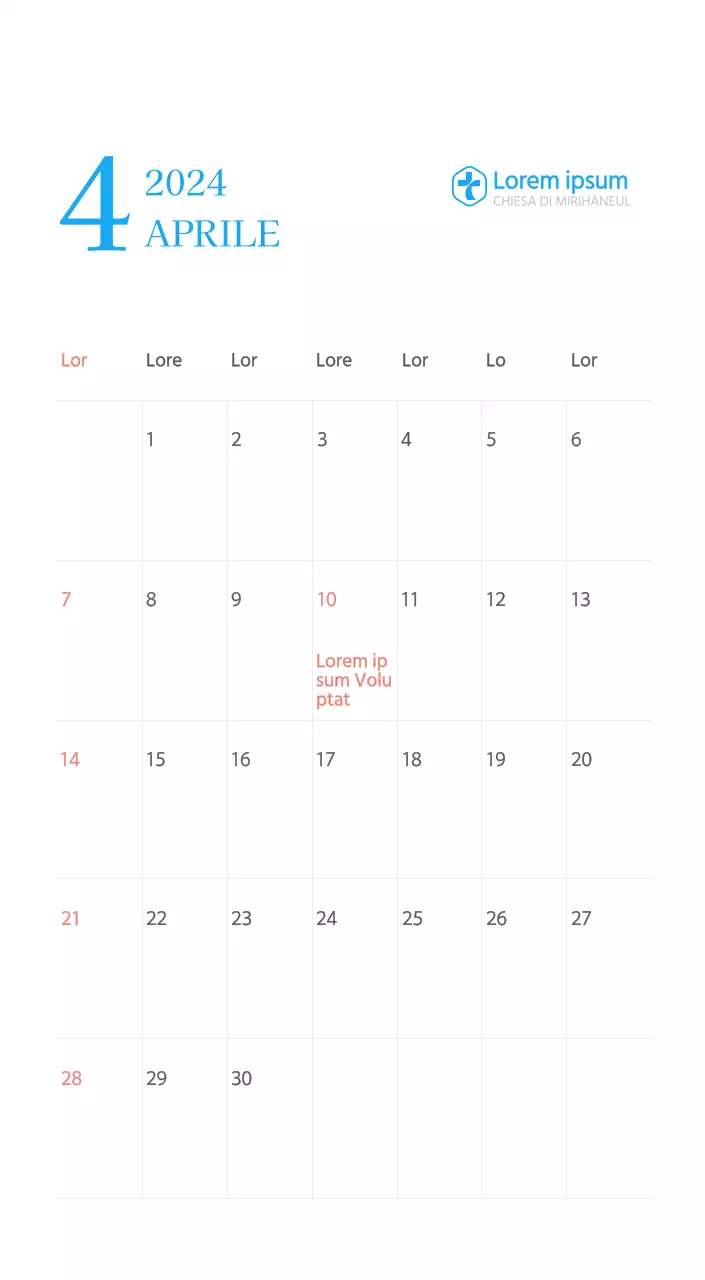 Calendario ecclesiastico blu di concezione moderna