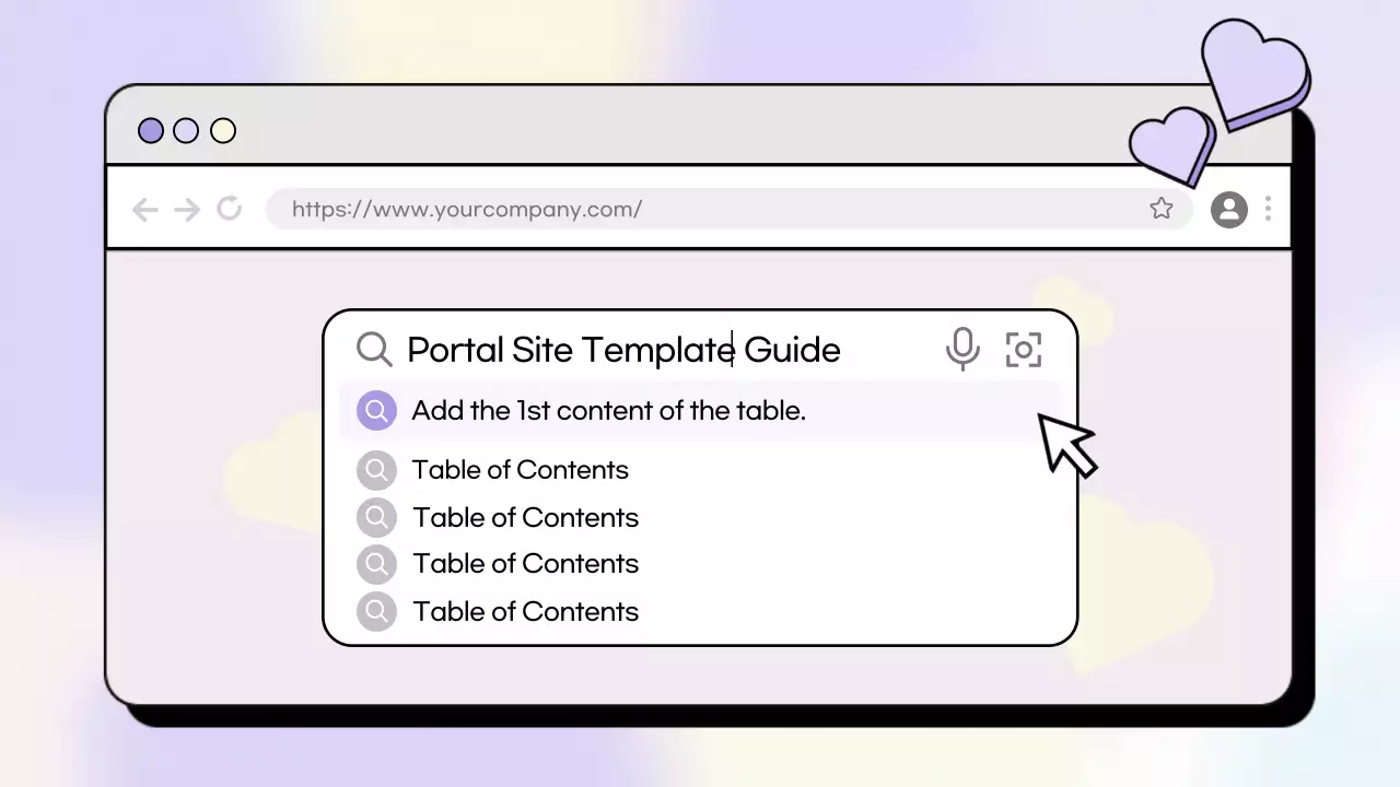 라벤더의 귀여운 하트배경이 있는 사이트 홍보