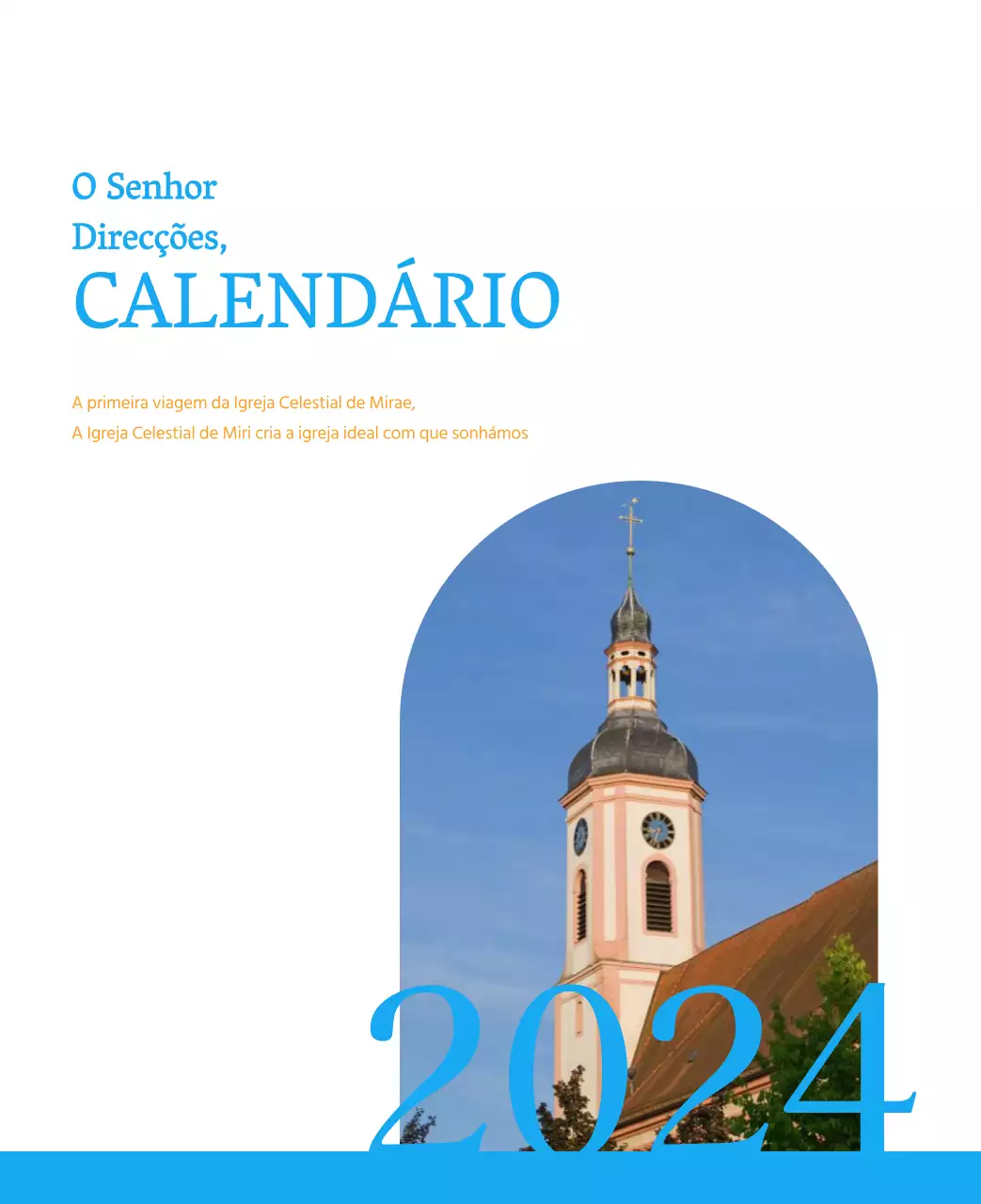 Calendário de igreja azul com conceito moderno