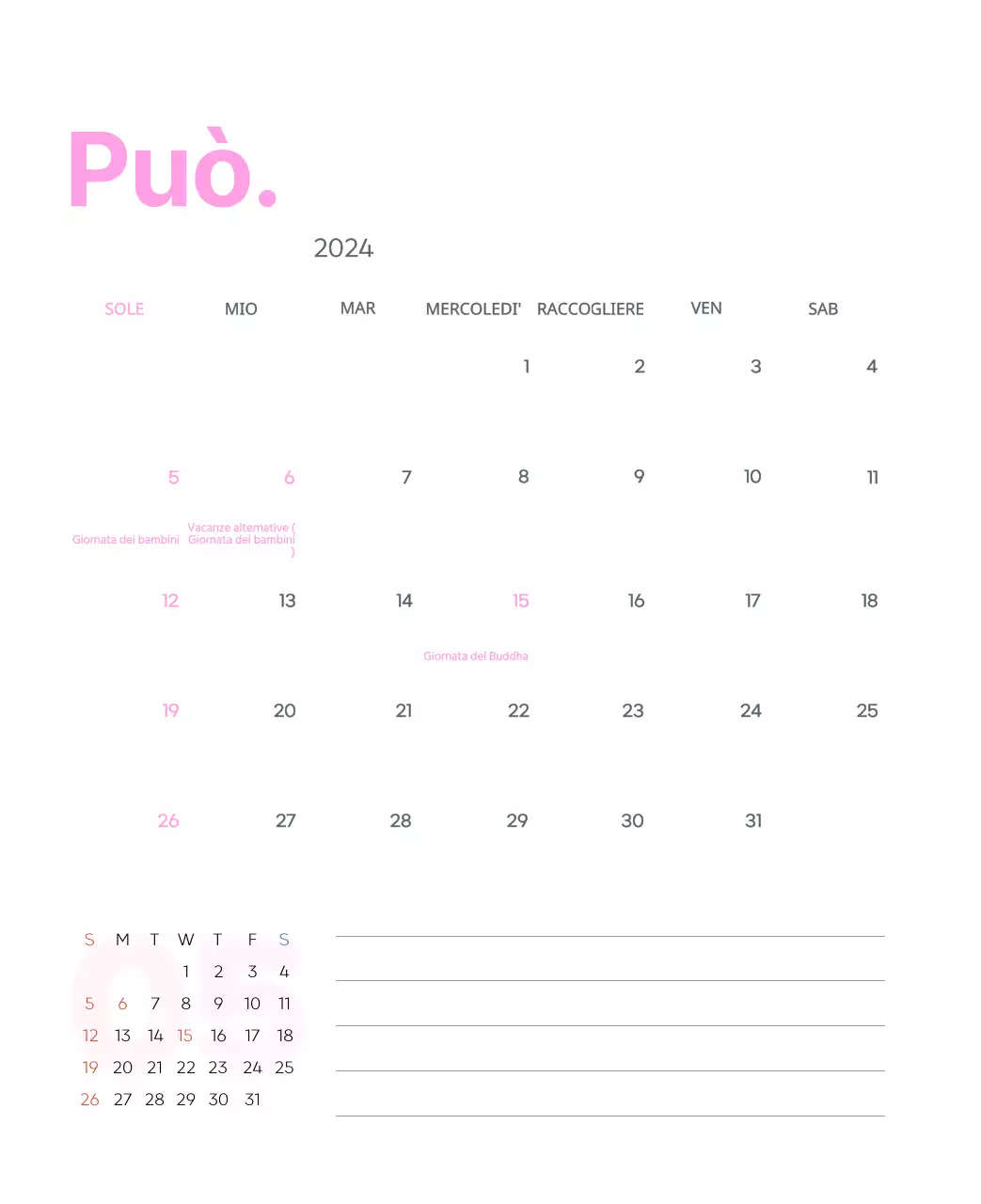 Calendario di lavoro con splendide illustrazioni