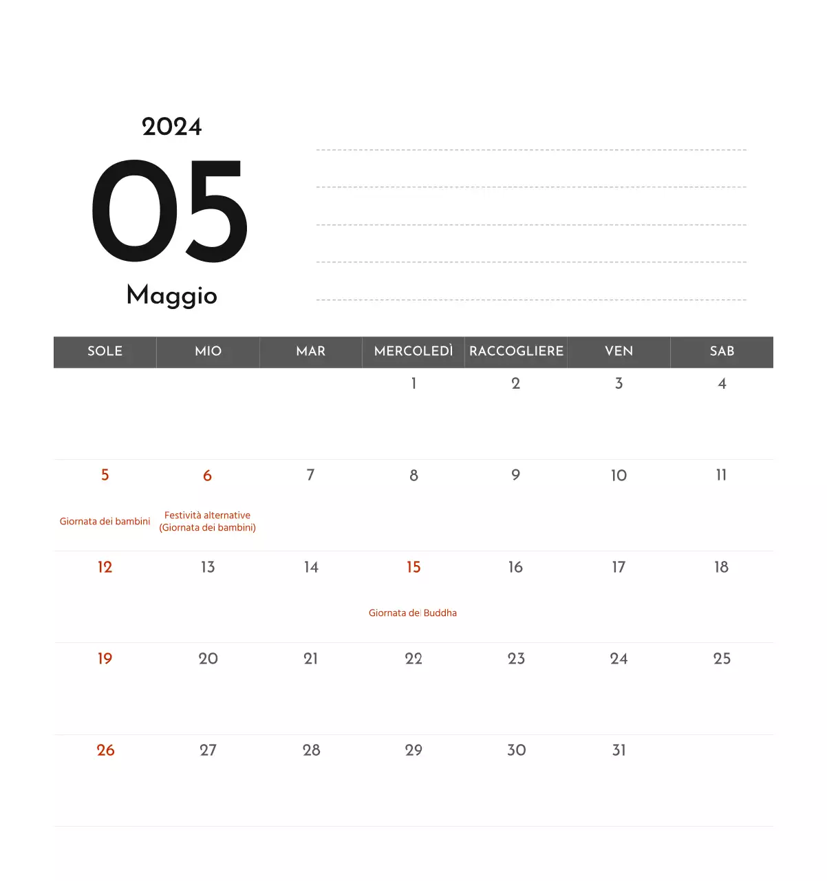 Un semplice calendario aziendale in grigio