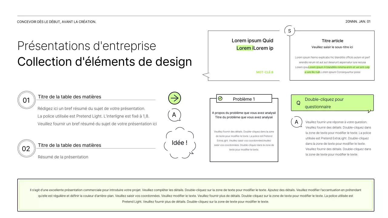 Un simple rapport blanc et chartreuse pour introduire un projet