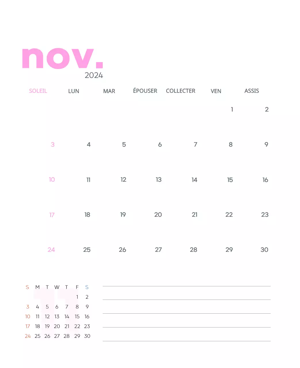 Calendrier de travail avec de belles illustrations