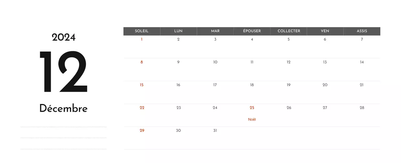 Un calendrier d'entreprise simple en gris