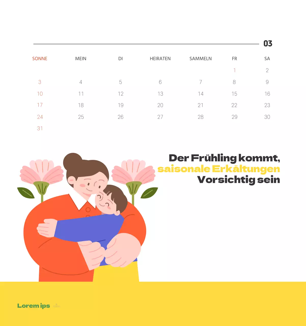 Ein festliches Krankenhaus mit Illustrationen zum Thema Gesundheit und Familie und farbenfrohen Akzenten